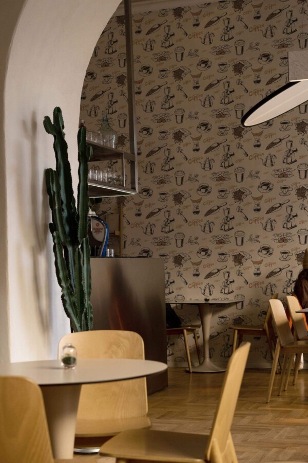 Modern style bedroom decorated with Cafe peel and stick wallpaper