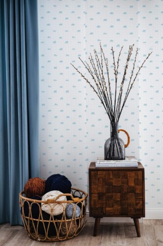 Coastal style living room decorated with Car notebook peel and stick wallpaper