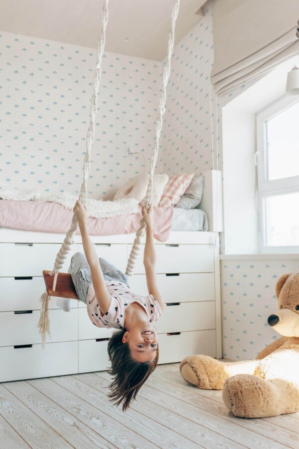 Minimal scandinavian style kids room decorated with Car notebook peel and stick wallpaper