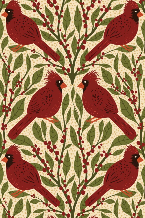 Fancy Walls Cardinals Berries Red Classic traditional wallpaper