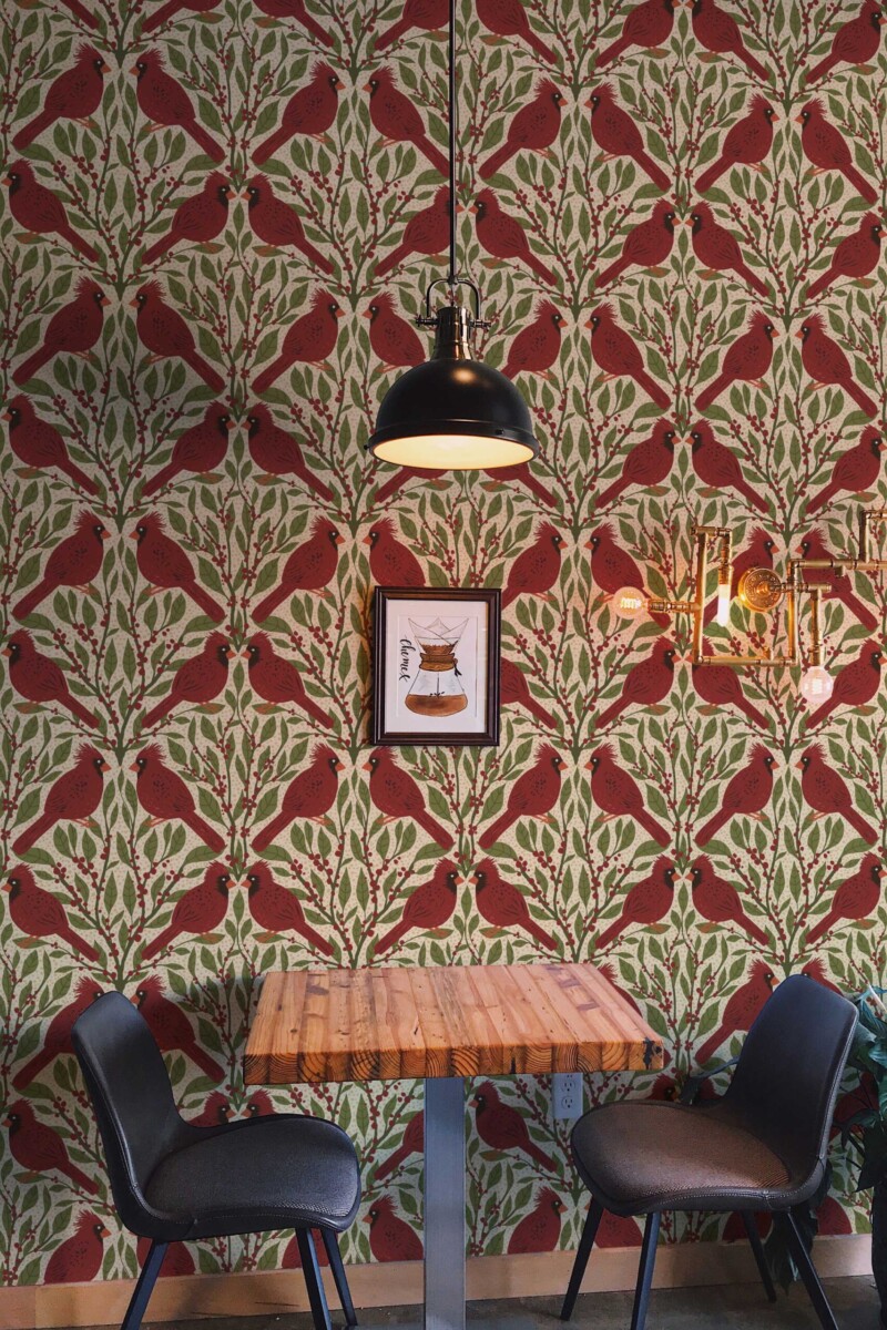 Fancy Walls Cardinals Berries Red Classic removable wallpaper