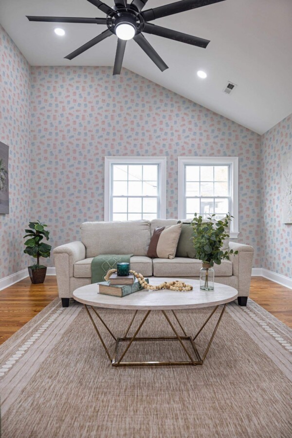 Scandinavian style living room decorated with Cat notebook peel and stick wallpaper