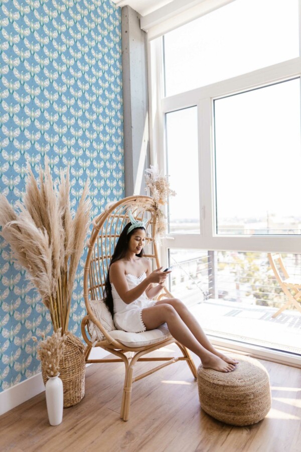 Light Blue Crane Bird traditional wallpaper in blue by Fancy Walls