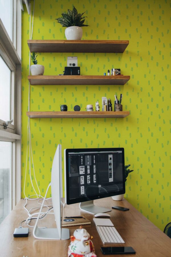 Fancy Walls Chartreuse strawberry pattern self-adhesive wallpaper