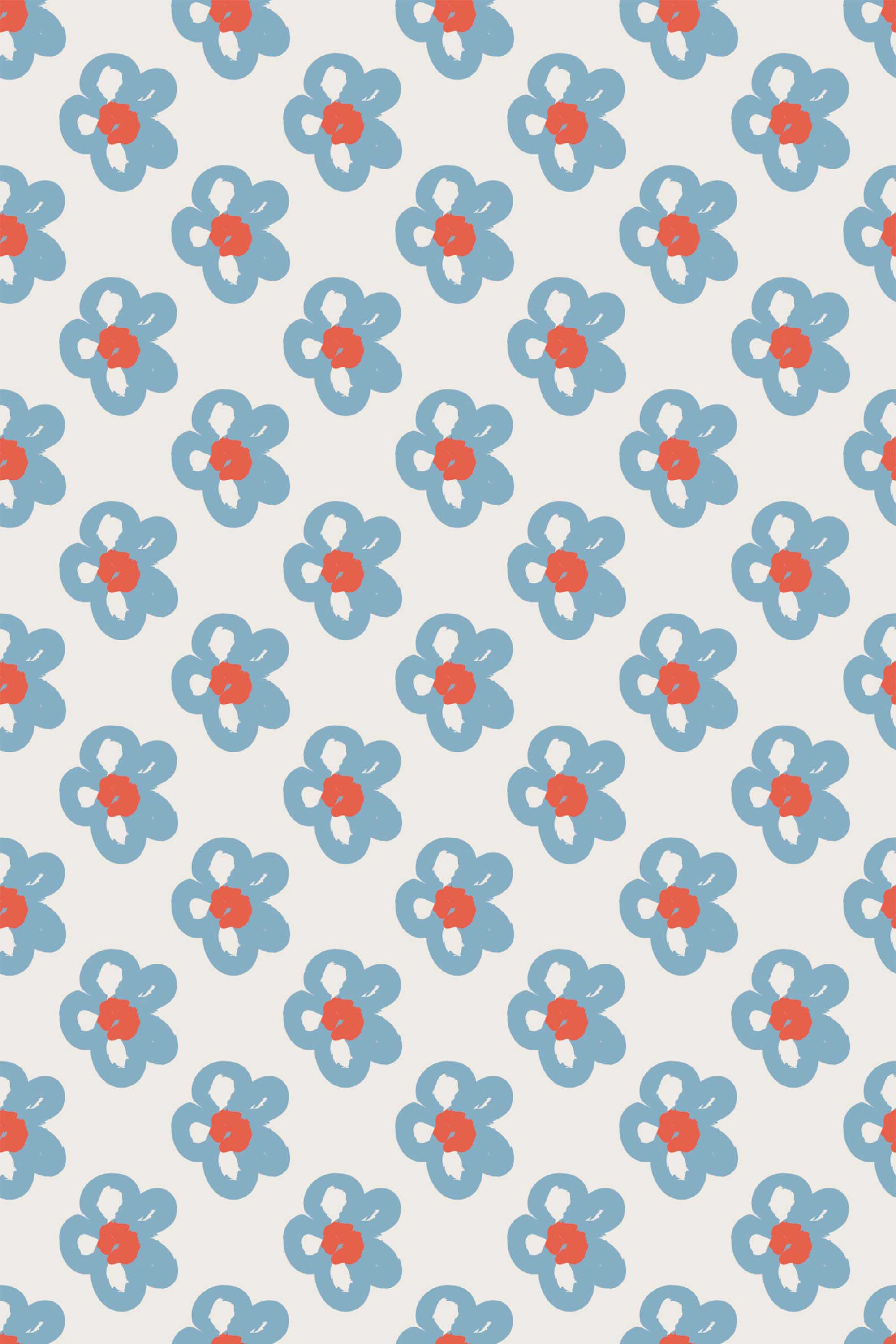 Fancy Walls self-adhesive wallpaper featuring playful blue floral motifs on beige.