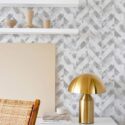 Modern style dining room decorated with Chevron stone peel and stick wallpaper
