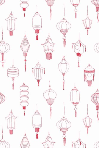 Pattern repeat of Chinese lantern removable wallpaper design