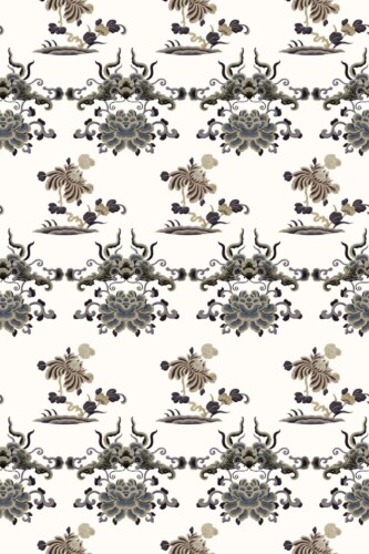 Pattern repeat of Chinoiseries floral dragon removable wallpaper design