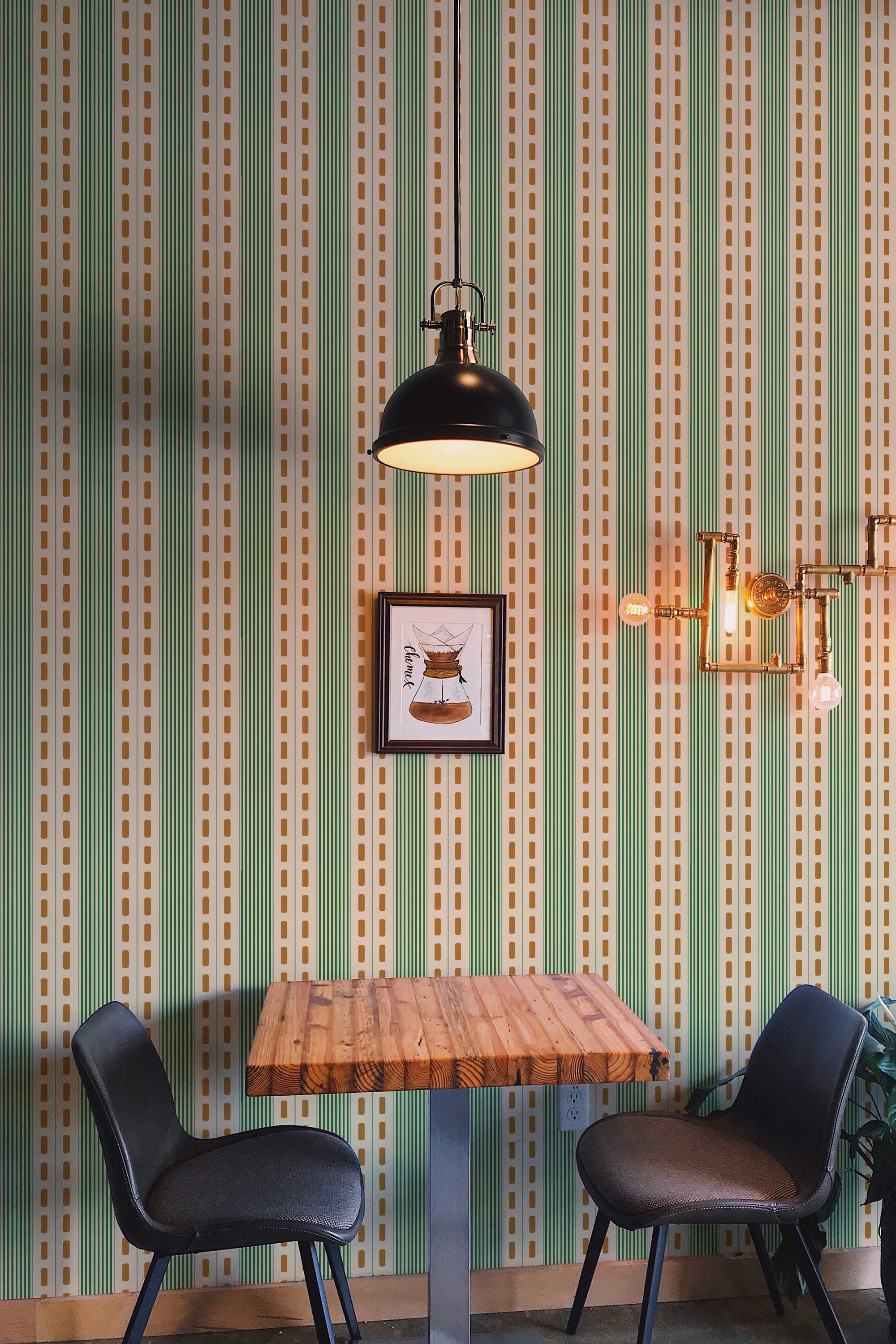 Fancy Walls removable wallpaper showcasing bold green vintage stripes for energetic retro inspired rooms.
