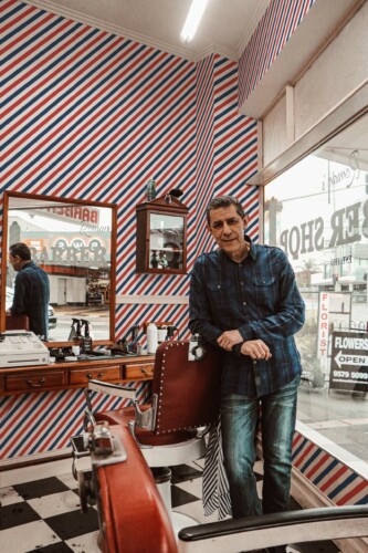 Unpasted wallpaper in Barbershop Breeze by Fancy Walls
