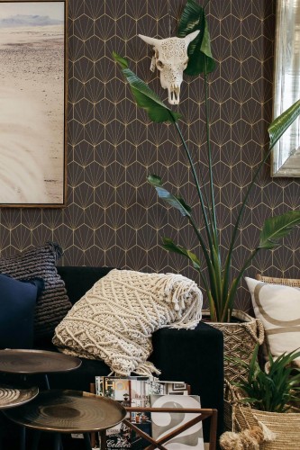 Scandinavian style living room decorated with Classy geometric bathroom peel and stick wallpaper