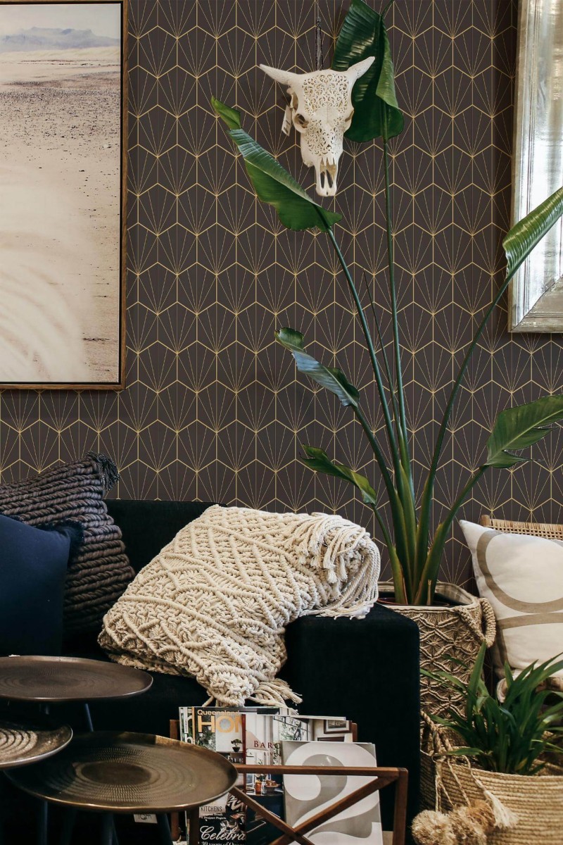 Scandinavian style living room decorated with Classy geometric bathroom peel and stick wallpaper