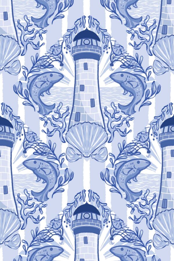 Fancy Walls Coastal Blue and White Calm traditional wallpaper