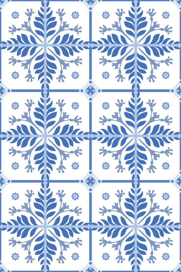 Faux Tile Blue Garden Wallpaper