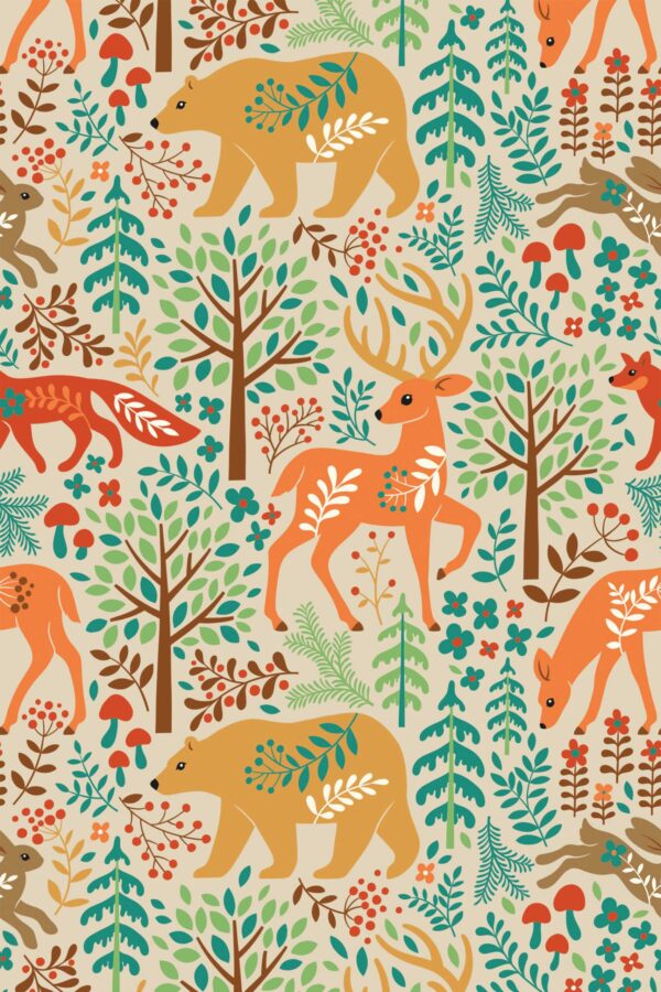 Fancy Walls traditional wallpaper woodland animals in fall colors