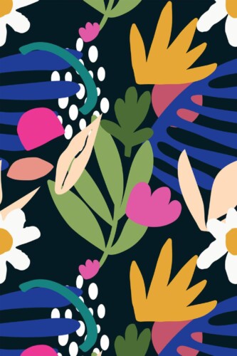 Pattern repeat of Colorful bold flowers removable wallpaper design