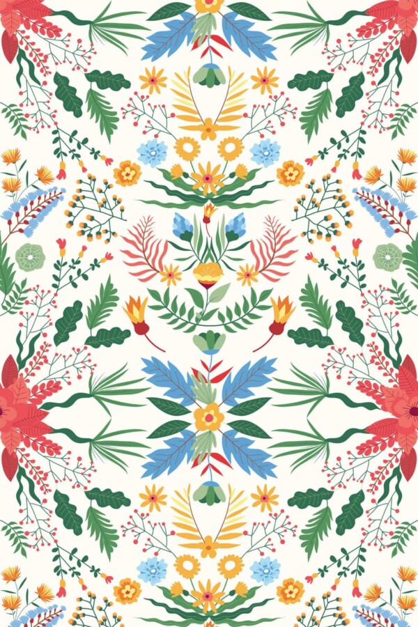 Pattern repeat of Colorful Bramble Garden removable wallpaper design
