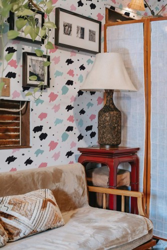 Southwestern style living room decorated with Colorful Brush strokes peel and stick wallpaper