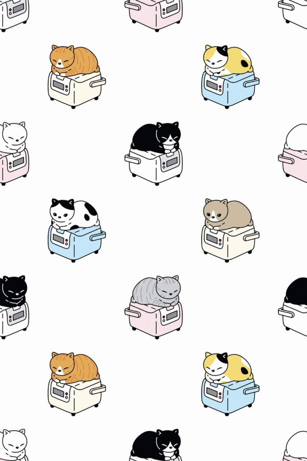 Pattern repeat of Colorful cats nursery removable wallpaper design