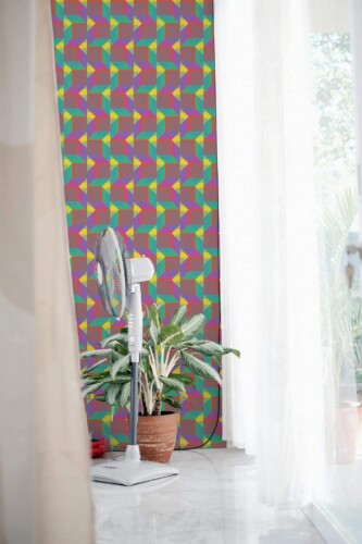 Minimal style living room decorated with Colorful cubes peel and stick wallpaper