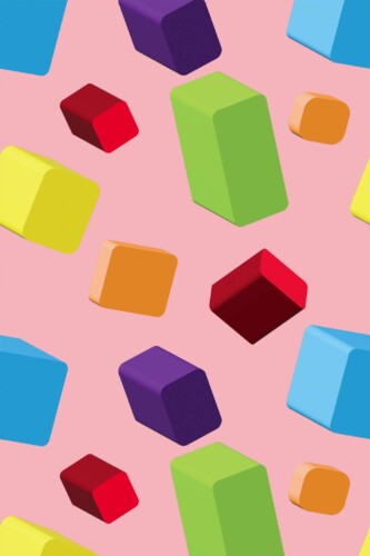 Pattern repeat of Colorful dimensional shapes removable wallpaper design