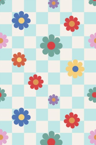 Pattern repeat of Colorful floral grid removable wallpaper design