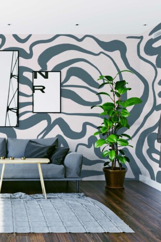 Elegant Lines peel and stick or non-pasted wall mural. Removable self-adhesive or traditional abstract line art mural for gray and white accent wall.