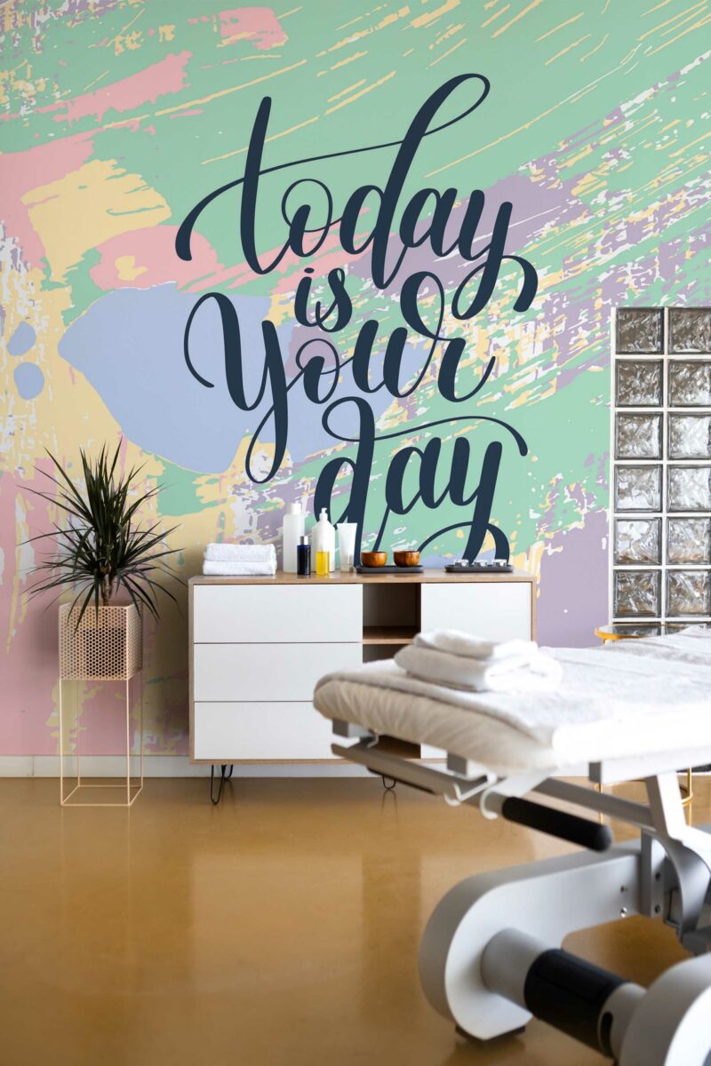 Today Is Your Day peel and stick or non-pasted wall mural. Fancy Walls removable self-adhesive or traditional abstract brush stroke eco-friendly and PVC-free office wall mural.