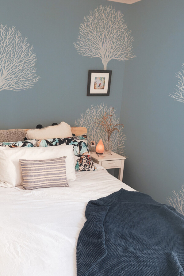 Blue and white tree wall mural peel and stick by Fancy Walls