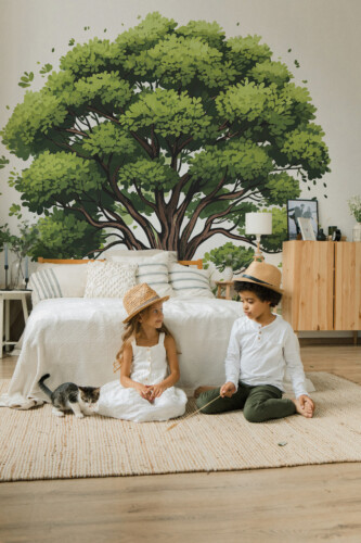 Painted oak tree mural for wall by Fancy Walls