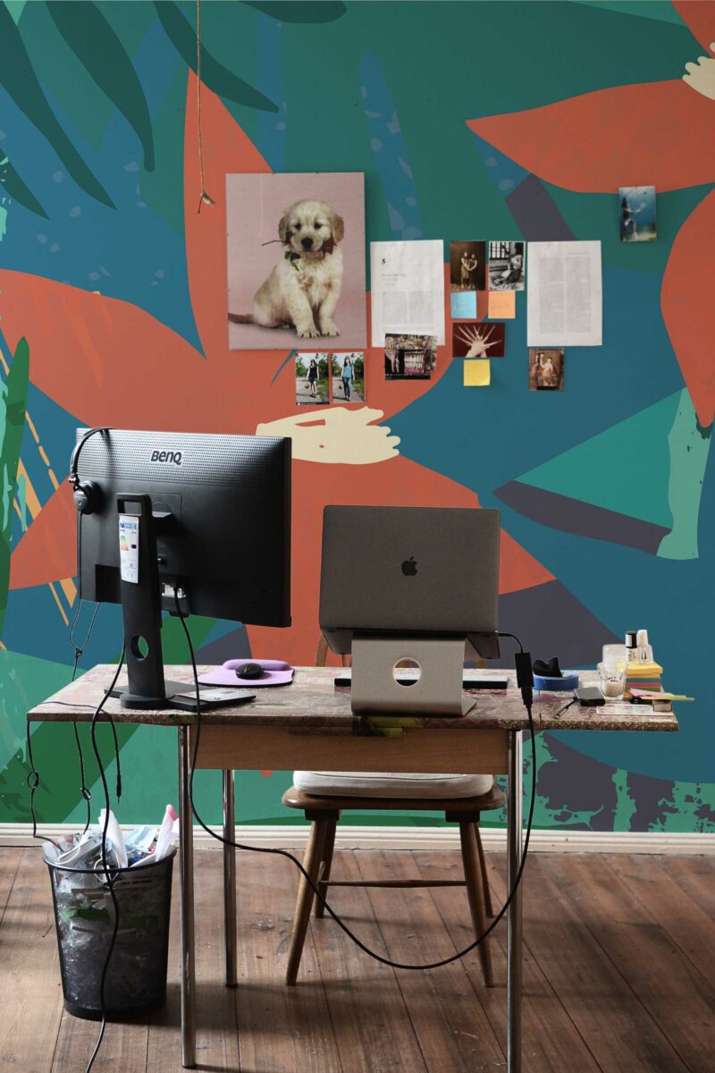 Vivid Botanical Dream peel and stick or non-pasted wall mural. Fancy Walls removable self-adhesive or traditional retro floral eco-friendly and PVC-free living room wall mural.