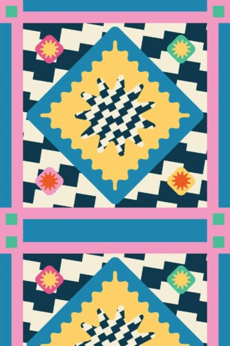 Pattern repeat of Colorful Groovy Rug removable wallpaper design