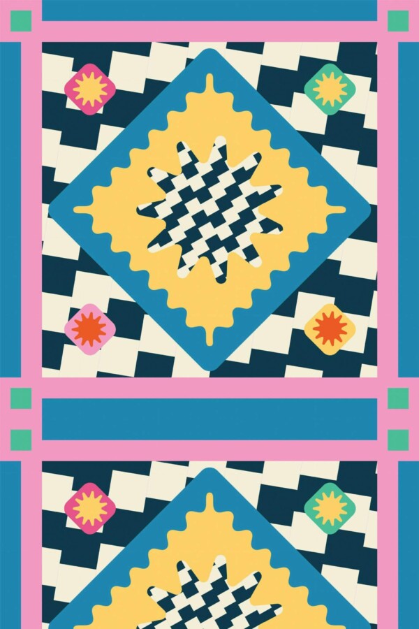 Pattern repeat of Colorful Groovy Rug removable wallpaper design