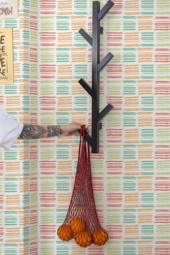 Scandinavian style kitchen decorated with Colorful Lines peel and stick wallpaper