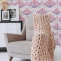 Boho style living room decorated with Colorful lotus peel and stick wallpaper