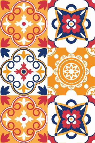 Pattern repeat of Colorful moroccan tile removable wallpaper design