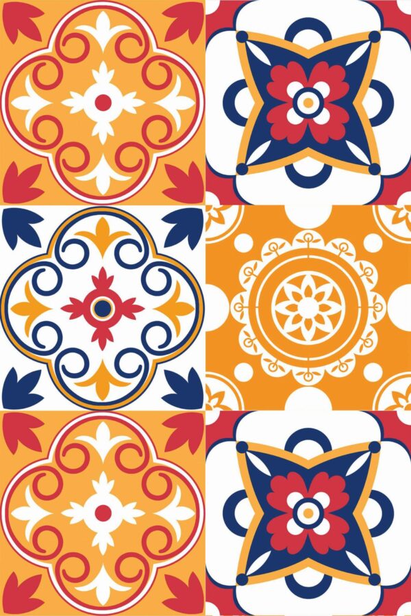 Pattern repeat of Colorful moroccan tile removable wallpaper design