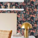 Modern style dining room decorated with Colorful paisley peel and stick wallpaper