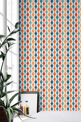 Minimal style home office decorated with Colorful Retro peel and stick wallpaper