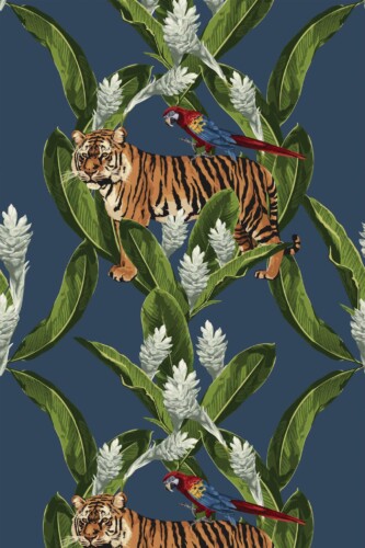 Pattern repeat of Colorful Tropics removable wallpaper design