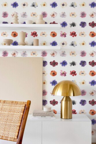 Modern style dining room decorated with Colorful watercolor beauty room peel and stick wallpaper
