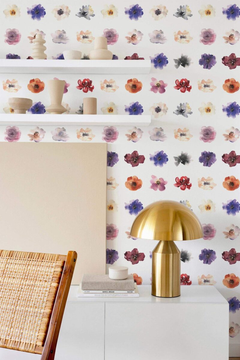 Modern style dining room decorated with Colorful watercolor beauty room peel and stick wallpaper