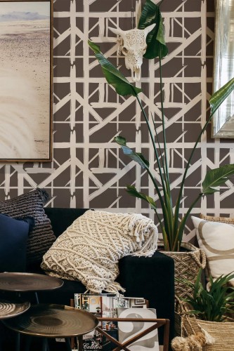 Scandinavian style living room decorated with Contemporary striped peel and stick wallpaper