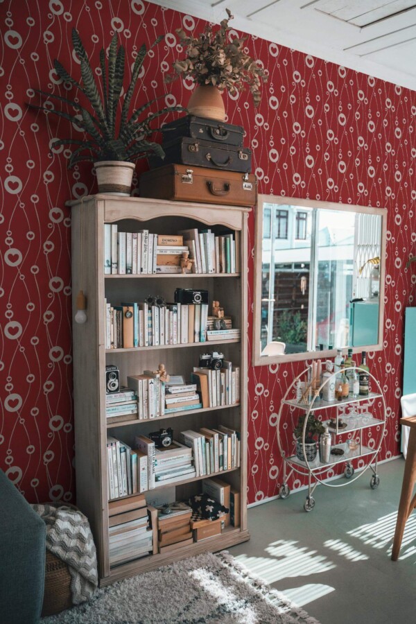 Farmhouse style living room decorated with Contemporary Valentines day peel and stick wallpaper