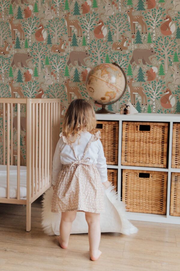 Cozy brown classic woodland self-adhesive wallpaper by Fancy Walls