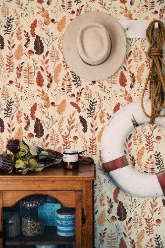 Coastal nautical style living room decorated with Cozy peel and stick wallpaper