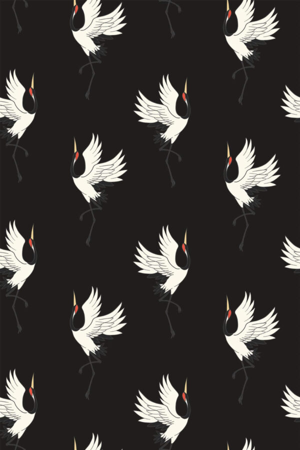 Pattern repeat of Crane bird removable wallpaper design