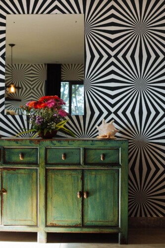 Industrial style living room decorated with Crazy lines peel and stick wallpaper