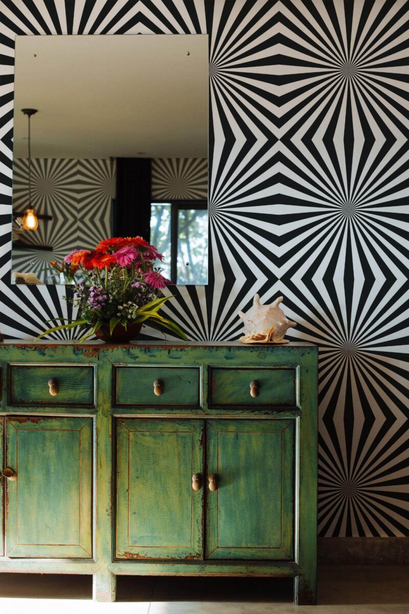 Industrial style living room decorated with Crazy lines peel and stick wallpaper