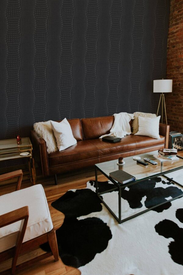 Mid-century modern style living room decorated with Crocodile peel and stick wallpaper